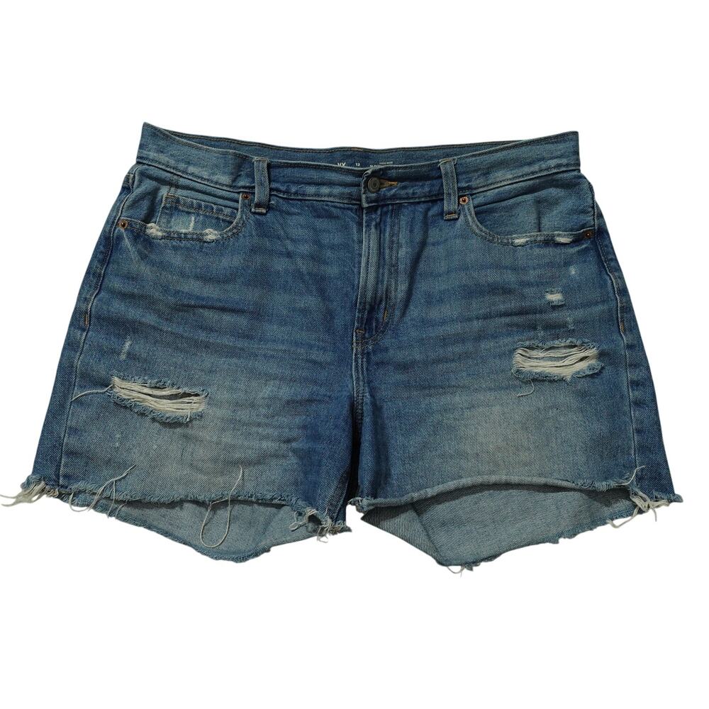 Old Navy Womens Slouchy Shorts High Rise Distressed Denim Raw Hem Blue Size 12